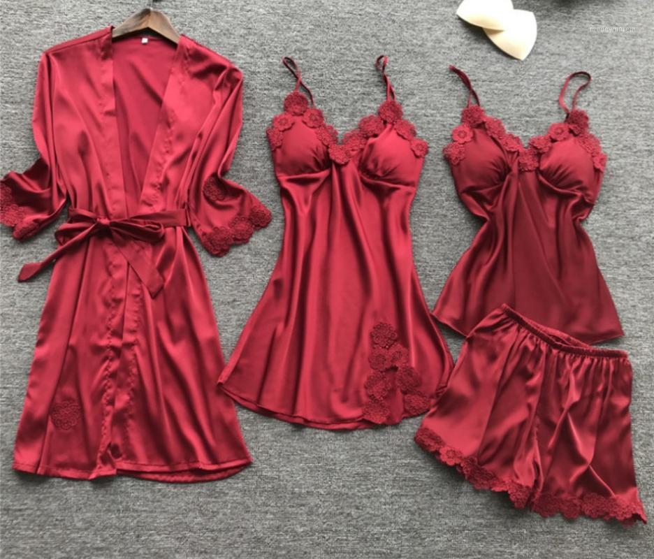Plus Size New 4 Pcs Women Pajamas Sets Summer Pyjama Satin High Quality Lace Sexy Sleepwear With Chest Pad Pajamas1, Red
Plus Size New 4 Pcs Women Pajamas Sets Summer Pyjama Satin High Quality Lace Sexy Sleepwear With Chest Pad Pajamas1, Red