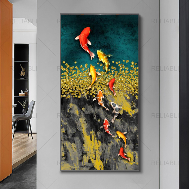 Koi Fish Feng Shui Carp Gold Fish Pictures Oil Painting on Canvas Posters and Prints Cuadros Wall Art Pictures For Living Room