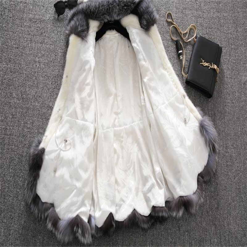 Wedding Accessories Fur Coat Gorgeous Women's White Black Mink Winter Thick Hooded Fur Jacket In Stock