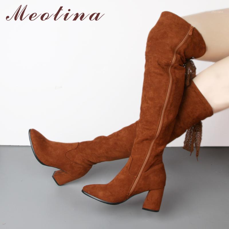 Meotina Winter Over the Knee Boots Women Riband Thick High Heels Boots Pointed Toe Thigh High Ladies Shoes Black Yellow 461
Meotina Winter Over the Knee Boots Women Riband Thick High Heels Boots Pointed Toe Thigh High Ladies Shoes Black Yellow 461