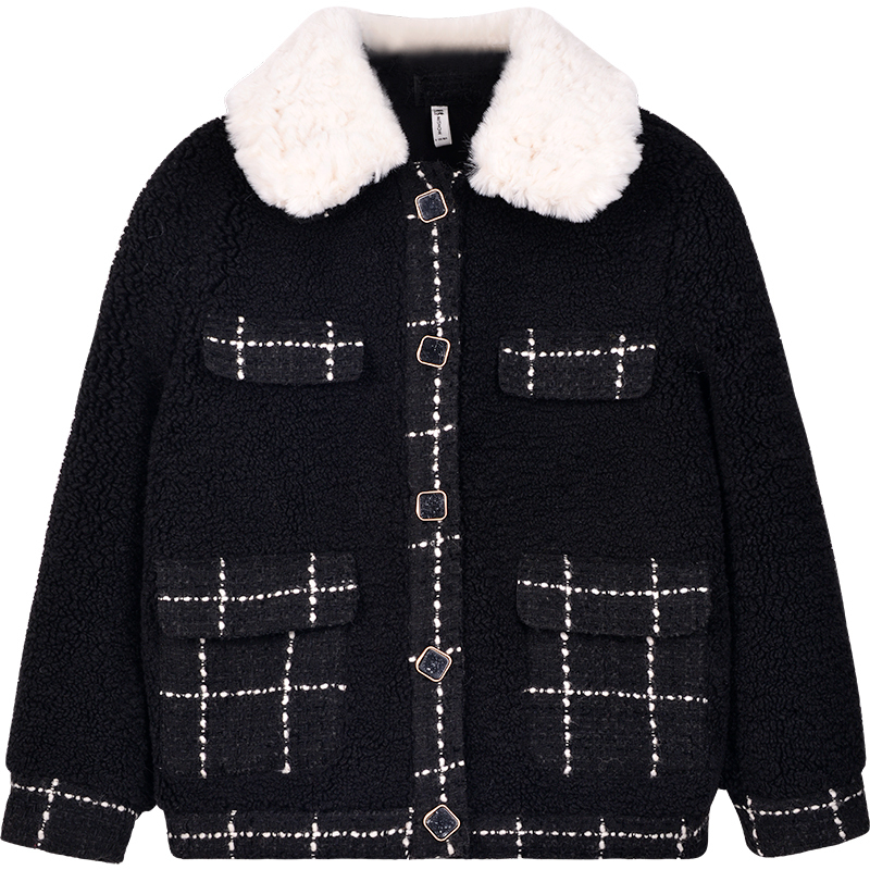 MISHOW Atumn Winter Fashion Black Woolen Coat Women Causal Lambswool Lapel Crystal Buckle Coat Tops MX19D6522 201112