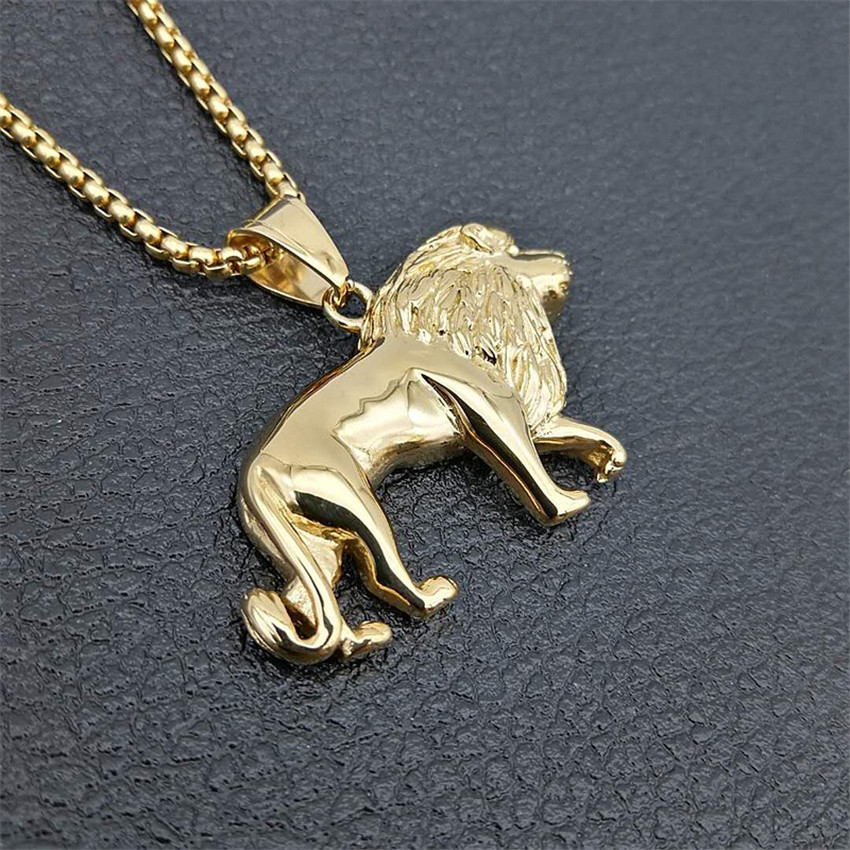 Stainless Steel Lion Necklace for WomenMenGold Color Lions Head Pendant Animal JewelryAfrica Lion Ethiopian Best Gift 201014