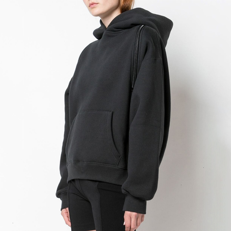 CHICEVER Black Women's Sweatshirts Hooded Long Sleeve Zipper Backless Off Shoulder Sweatshirt Spring Fashion Clothes New 201105
