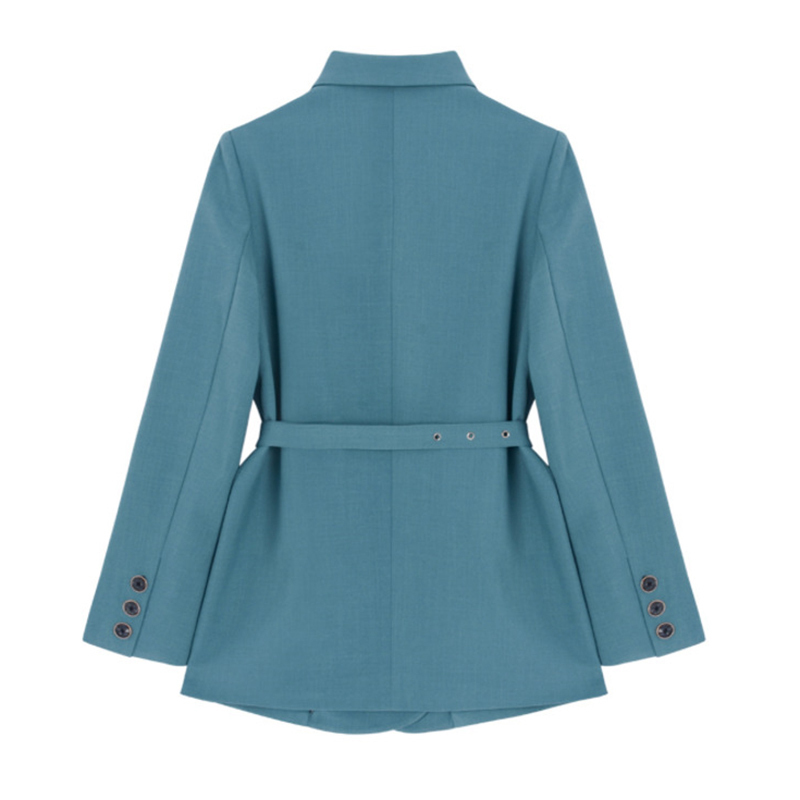 EAM Women Blue Brief Bandage Temperament Blazer Lapel Long Sleeve Loose Fit Jacket Fashion Spring Autumn 1Z155 201114