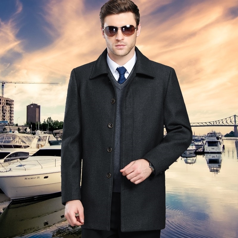 Mu Yuan Yang Spring And Autumn Woolen Men's Coats Turn-down Collar Casual Wool Men Jacket Middle Long Wool Blend 201223