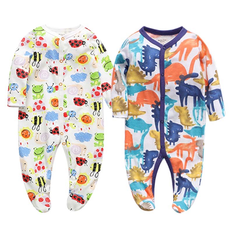 Newborn Baby Boys Girls Sleepers Pajamas Babies Jumpsuits 2 PCS/lot Infant Long Sleeve 0 3 6 9 12 Months Clothes Y1221