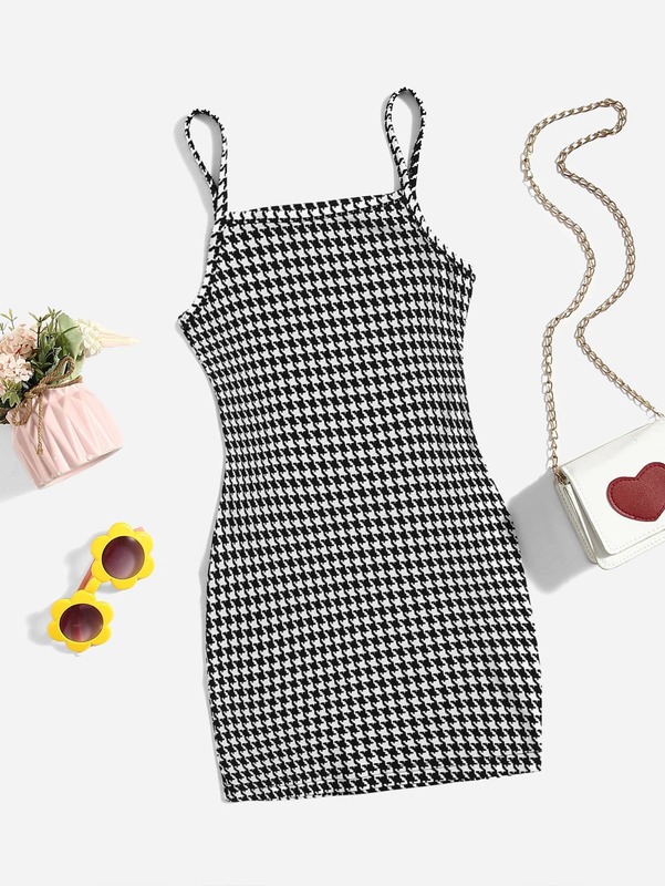 Girls Houndstooth Print Cami Dress SHE