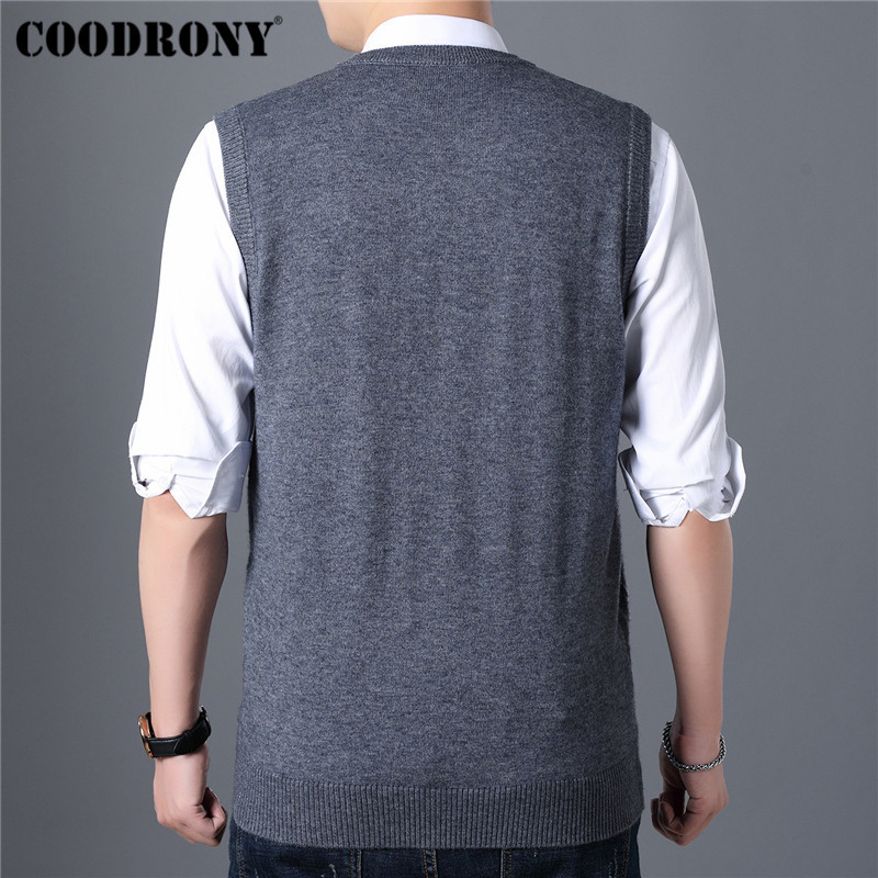 COODRONY Mens Sweaters Autumn Winter Sweater Men V-Neck Sleeveless Vest Pull Homme Knitted Cashmere Wool pullover men 91017 201224