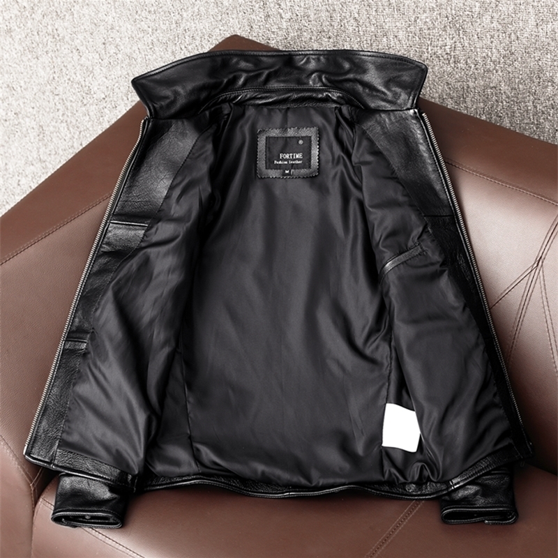 YR black cowhide jacketMen100% genuine leather coatDad's leather Jacketplus size leather clothes 201128