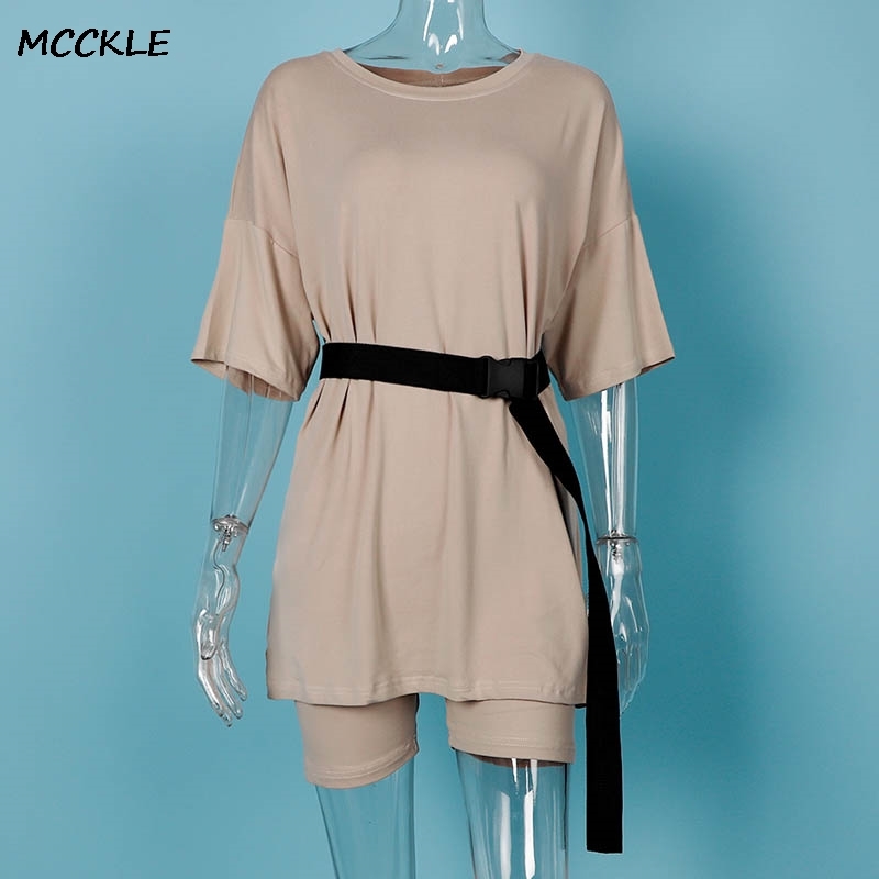 Solid Biker Belted Two Piece Sets Women's Raglan Sleeve Short Ladies Sports Suit Summer Fashion Jogging Female Tracksuit 201007