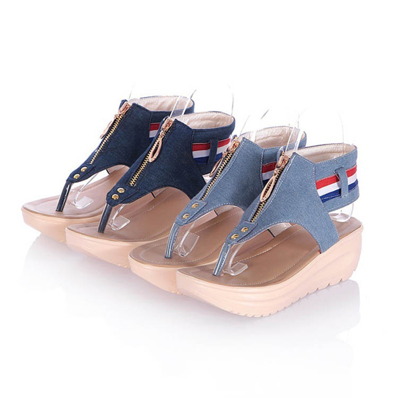 Summer Shoes High Heels Sandals Women Wedges Platform Sandals Denim Flip Flops Chaussures Femme 2019 Y200702
