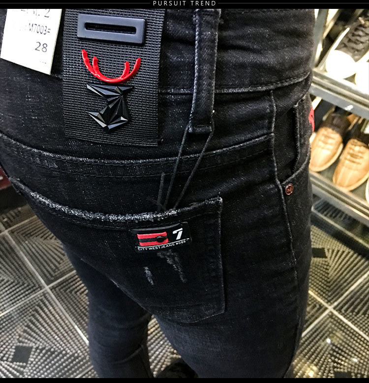 spring autumn skinny strech Casual ripped hole fashion black teenagers hip hop cowboy denim leg jeans men pencil pants 201128
