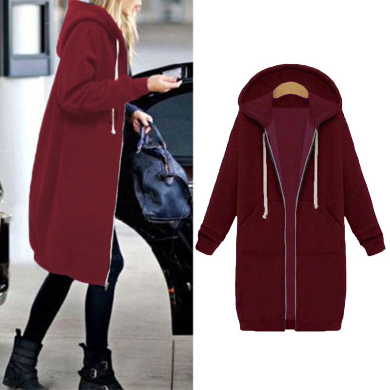 Jappkbh Autumn Winter Fashion Hoodie Sweatshirt Women Solid Casual Loose Zipper Plus Size Hoodies Jacket Long Coat Feminino Top Y200930