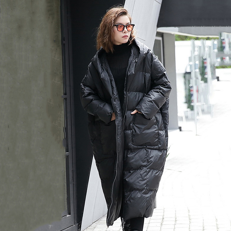 EAM Oversized Long Hooded Cottonpadded Coat Long Sleeve Loose Fit Women Parkas Fashion Autumn Winter JD1210 201027