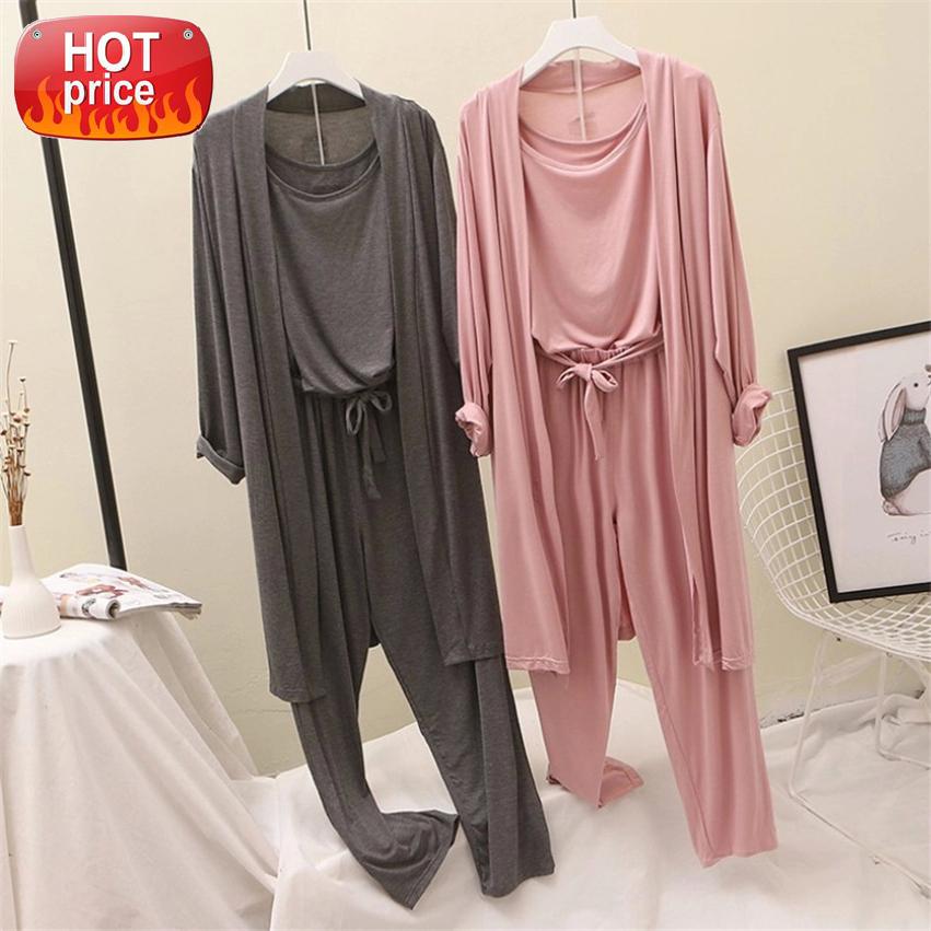 2021 Pajama Set Women Cardigan Top Pants Three-piece Suit Solid Color Full Sleeve Round Neck Casual Leisure Home Party Lazy Wind #oP7a, Black;white 
2021 Pajama Set Women Cardigan Top Pants Three-piece Suit Solid Color Full Sleeve Round Neck Casual Leisure Home Party Lazy Wind #oP7a, Black;white