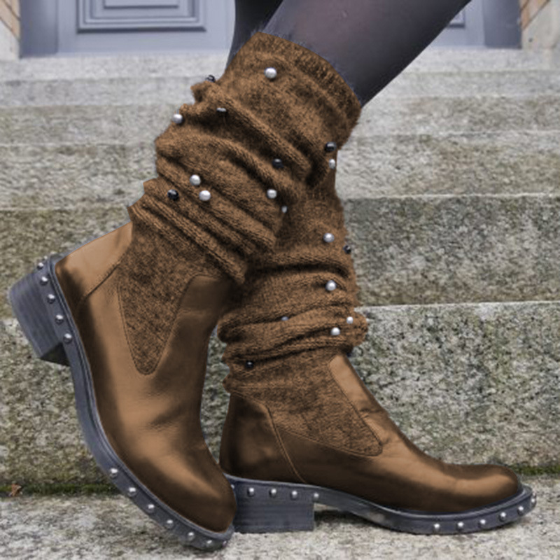 New Plus Size Womens Mid-calf Boots Beads Rivets Decoration Low Heel Shoes Knitted Round Toe T98, Black
New Plus Size Womens Mid-calf Boots Beads Rivets Decoration Low Heel Shoes Knitted Round Toe T98, Black
