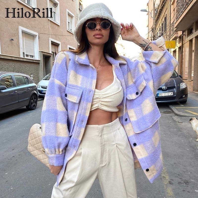 HiloRill Women Woolen Plaid Coat With Pockets Batwing Long Sleeve Loose Jacket Turn Down Collar Casual Ladies Tops Outerwear 201120
HiloRill Women Woolen Plaid Coat With Pockets Batwing Long Sleeve Loose Jacket Turn Down Collar Casual Ladies Tops Outerwear 201120