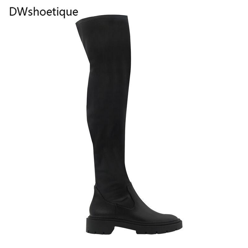 Winter new women stretch boots chunky heel platform slip on women over knee boots, Black
Winter new women stretch boots chunky heel platform slip on women over knee boots, Black