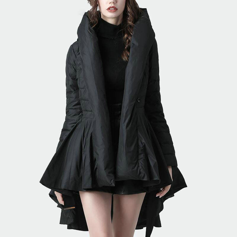 DMLFZMY Loose style black pleated long back down cotton hooded long sleeve warm ladies coat fashion autumn and winter 201027