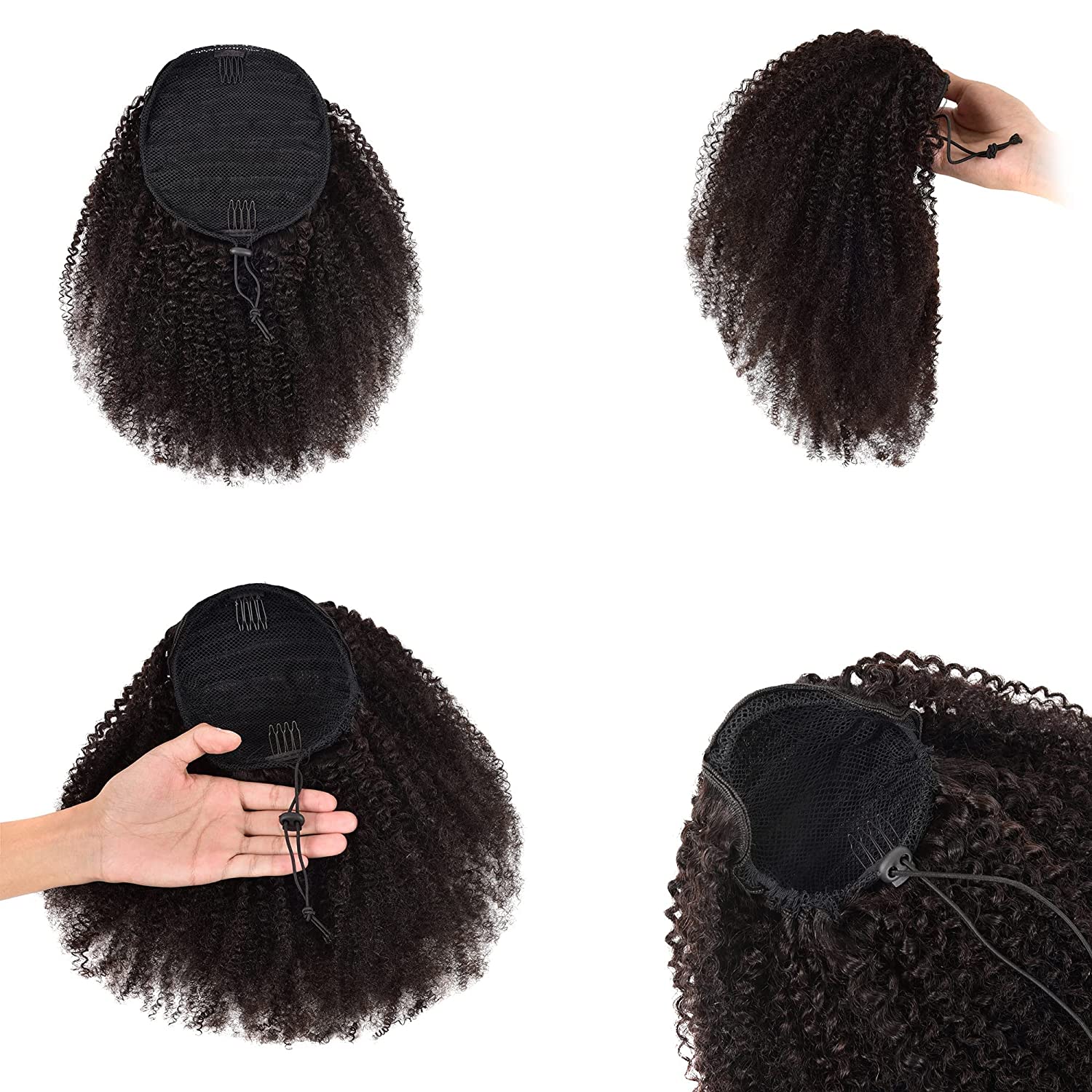 Ponytails 100% Human Hair Afro kinky Curly Brazilian Peruvian Malaysian Indian 120g per set Hair Extensions Soft bun updo Clip-in Hairs