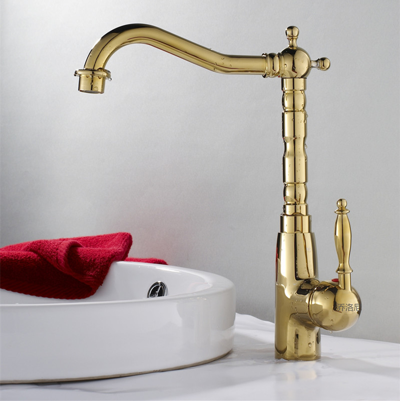 Wholesale- Auswind Antique Brass Gold Faucet Kitchen Swivel Faucets Bathroom Faucet Sink Basin Mixer Tap