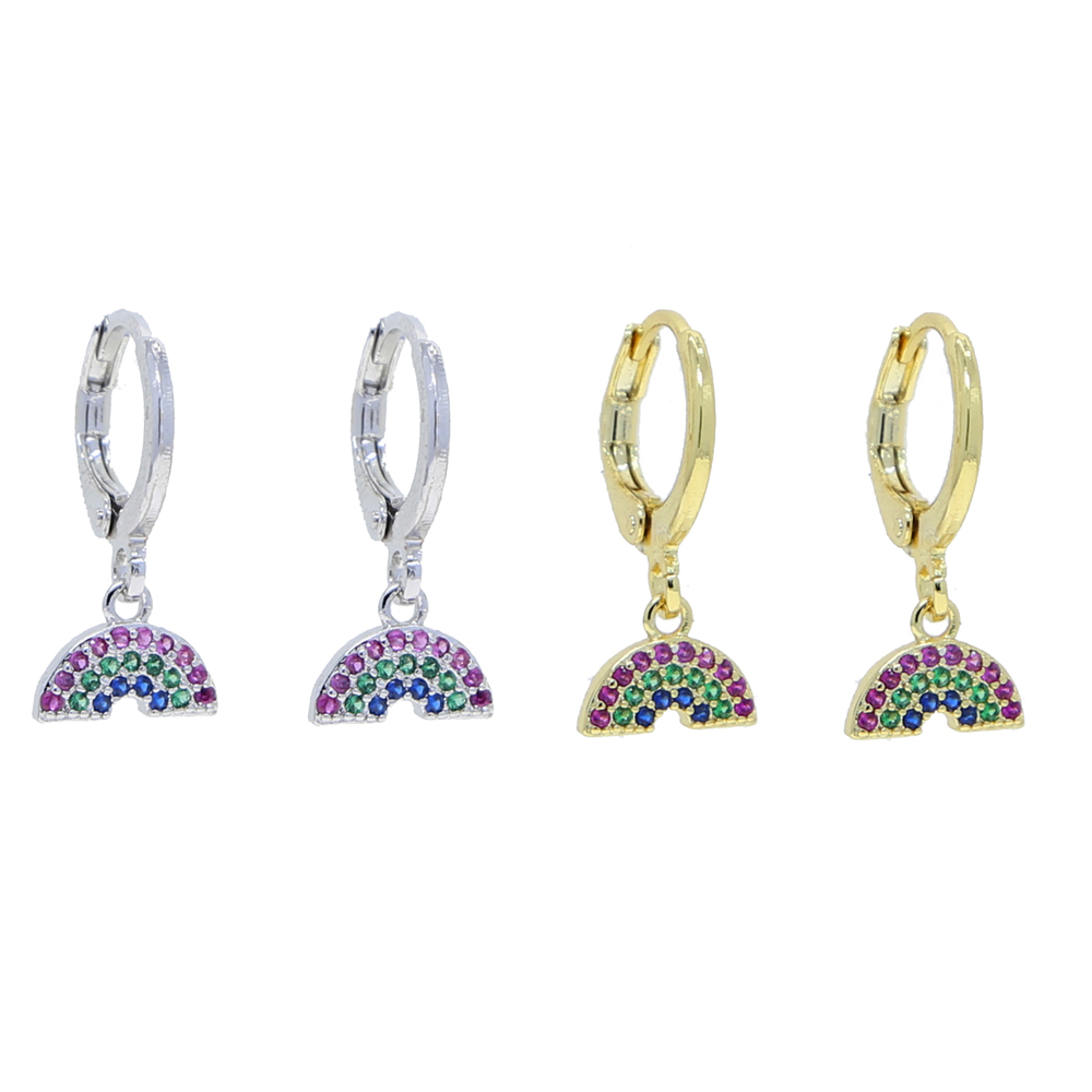 Promotion Fashion Cute Women Girl Jewelry Multi Piercing Colorful CZ Rainbow Charm Dangle Earring wholesale