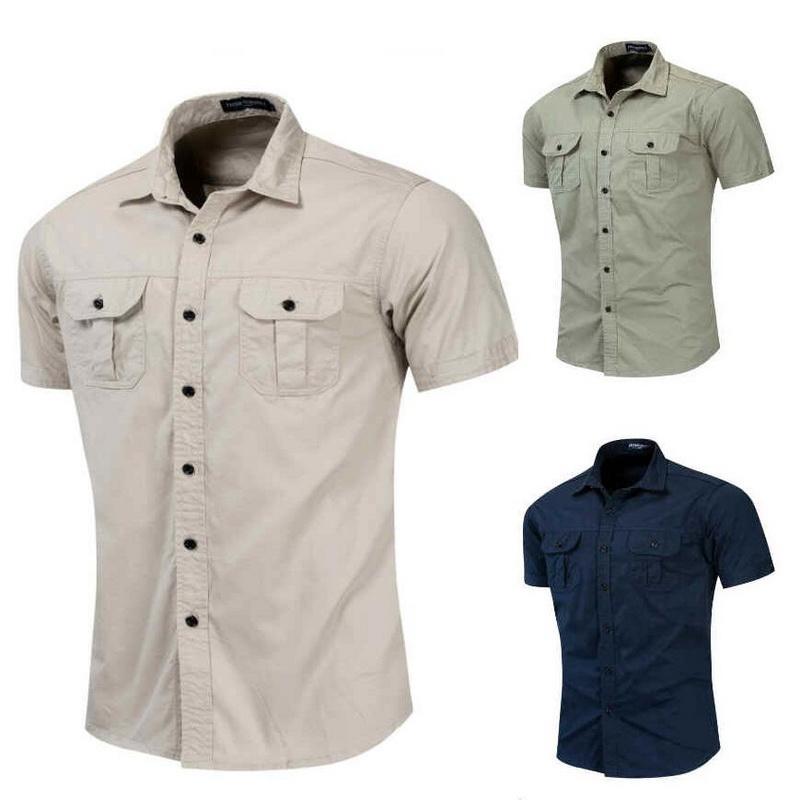 Men's Short-Sleeved Shirt Style Outdoor Shirt Mens Cargo Shirts 100% Cotton Casual Solid Pocket Work, Navy blue 
Men's Short-Sleeved Shirt Style Outdoor Shirt Mens Cargo Shirts 100% Cotton Casual Solid Pocket Work, Navy blue