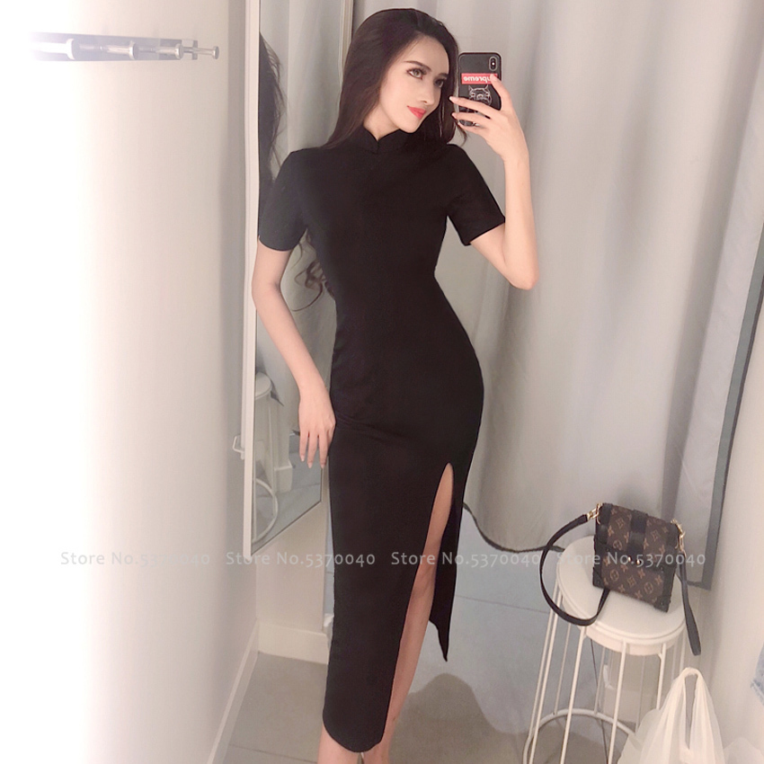 Women Tight Chinese Style Cheongsam Qipao Formal Dress Lady Nightclub Sexy Bandage Party Split Dresses Coaplay Costumes LJ200827