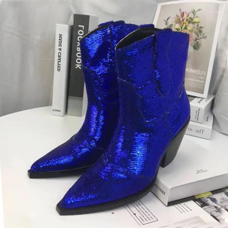 Fluorescent color sequins ankle boots women pointed toe chunky high heels short boots autumn bling bling glittery shoes female1, Blue
Fluorescent color sequins ankle boots women pointed toe chunky high heels short boots autumn bling bling glittery shoes female1, Blue