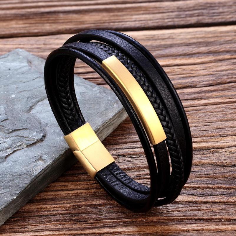 TANYIN New 5 Layers Black Gold Punk Style Genuine Leather Bracelet for Men Steel Magnetic Button Birthday Gift Male Bracelets
TANYIN New 5 Layers Black Gold Punk Style Genuine Leather Bracelet for Men Steel Magnetic Button Birthday Gift Male Bracelets