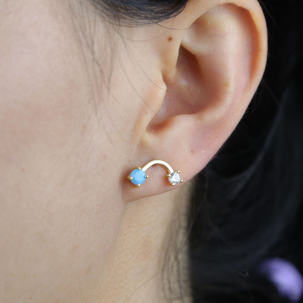 Fashion 925 sterling silver wave shape stud earring Jewelry Cute mini Stud Earrings with turquoise paved for Women ear Earring