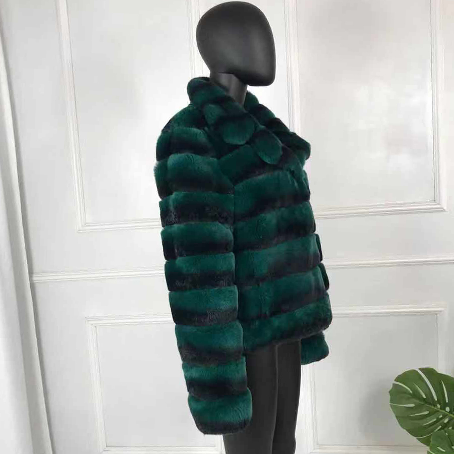New Fashion Rex Rabbit Fur Coat Full Sleeves Chinchilla Color High Quality 100% Genuine Rex Rabbit Fur 201207