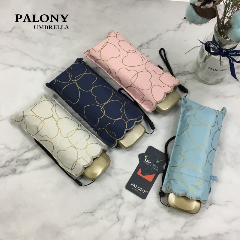 PALONY pocket mini umbrella small five compact folding umbrella with love style style of the sun/rain female parasols 201130