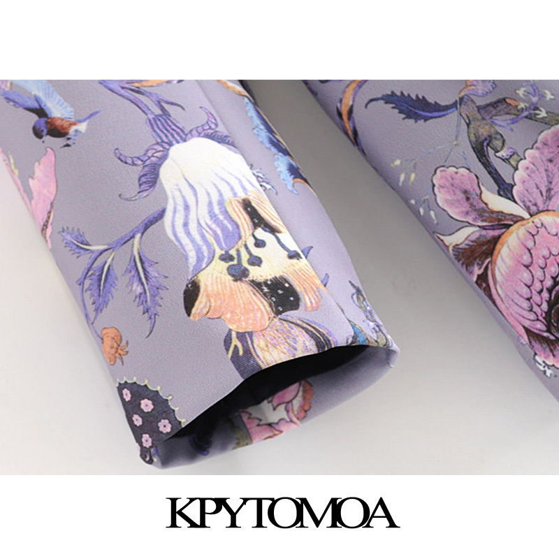 KPYTOMOA Women Fashion Office Wear Floral Print Patchwork Blazer Coat Vintage Pockets With Belt Female Outerwear Chic Tops 201106