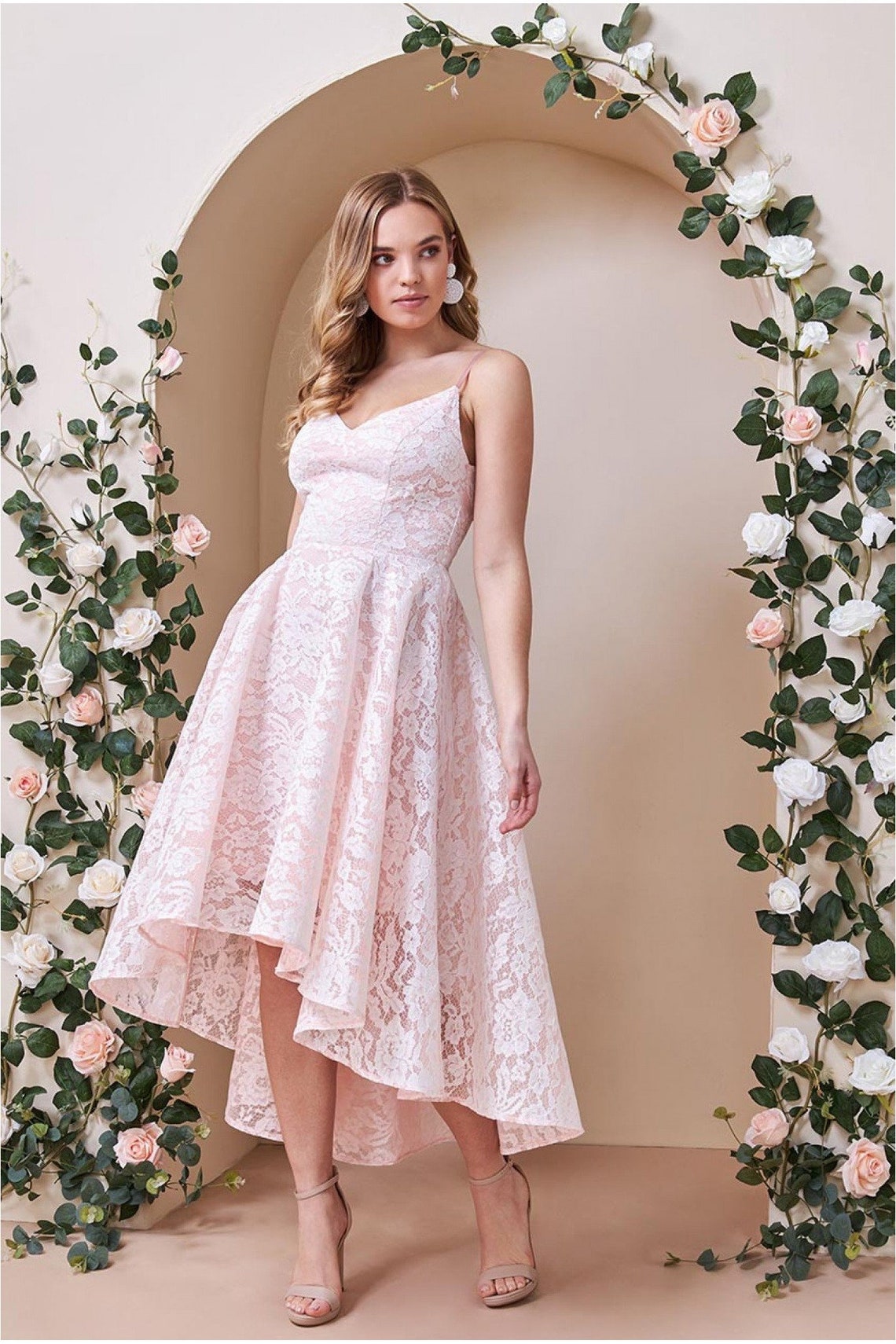 Simple Pink Lace High Low Prom Dresses For Women Girls Spaghetti Straps A Line Homecoming Graduation Special Occasion Dresses Short Front Long Back Ev