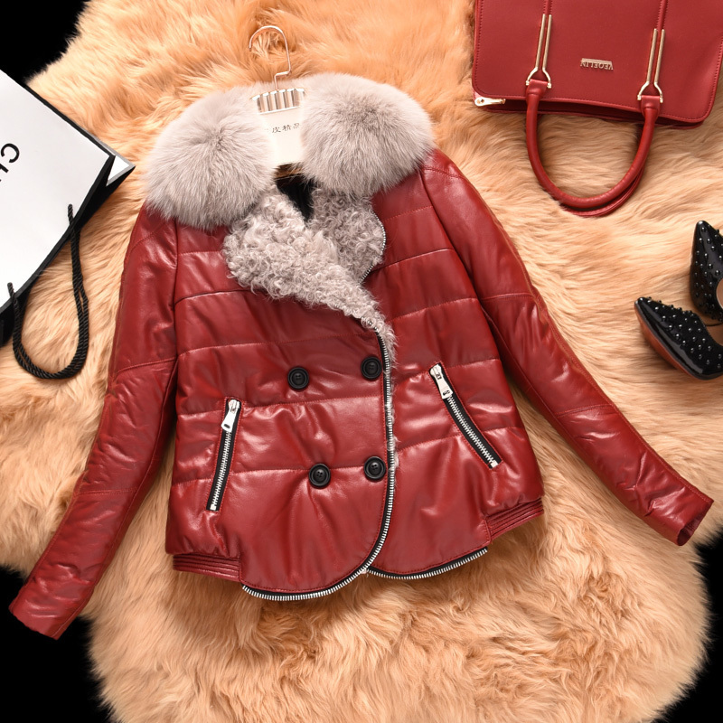 Tcyeek Warm Fox Fur Collar Genuine Leather Jacket Women Winter White Duck Down Jacket Real Sheepskin Coat Female Outwear 5072M01 201020