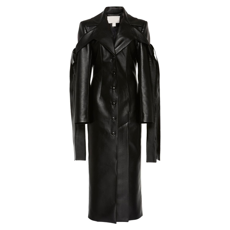 TWOTWINSTYLE Lace Up PU Leather Women's Coat Lapel Collar Long Sleeve Coats Female Large Size 2020 Autumn Winter Fashion OL New T200805