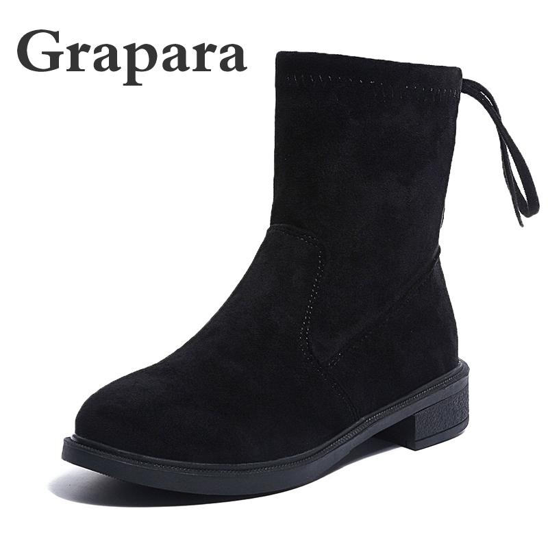 Women Ankle Boots Platform Elastic Band Chunky Heel Shoes Female Slip On Short Boot Autumn Mid Heels Shoe For Ladies Grapara, Black 
Women Ankle Boots Platform Elastic Band Chunky Heel Shoes Female Slip On Short Boot Autumn Mid Heels Shoe For Ladies Grapara, Black