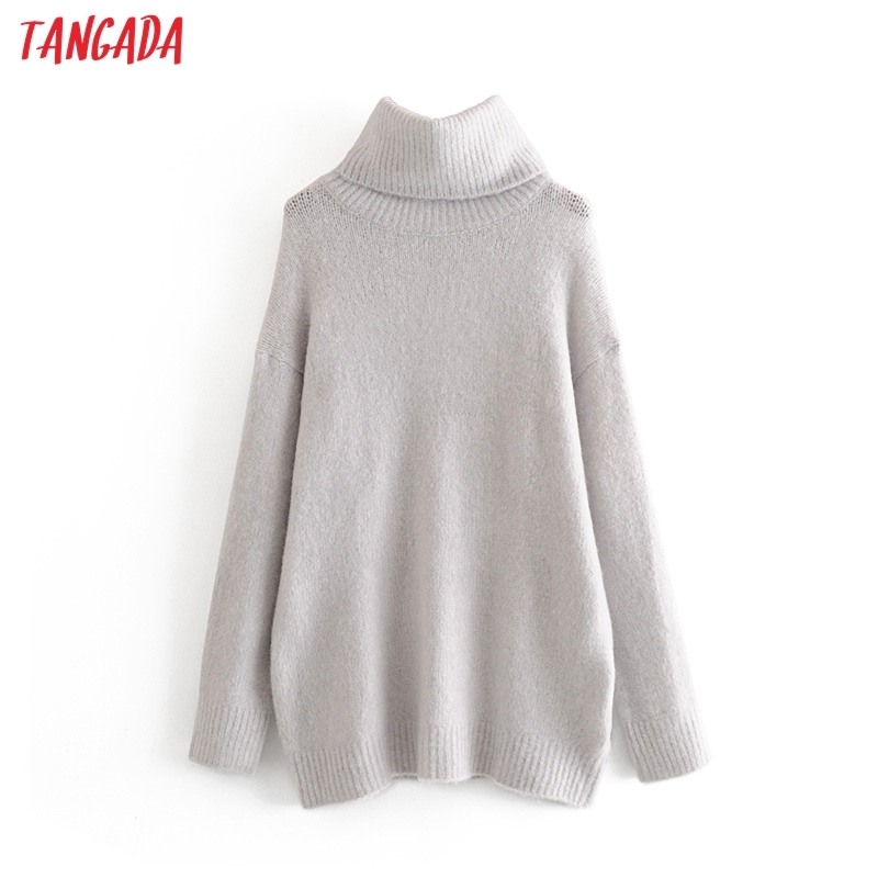 Tangada women oversize turtleneck sweaters winter long sweater coat batwing sleeve loose knitwear top 8H0 201224