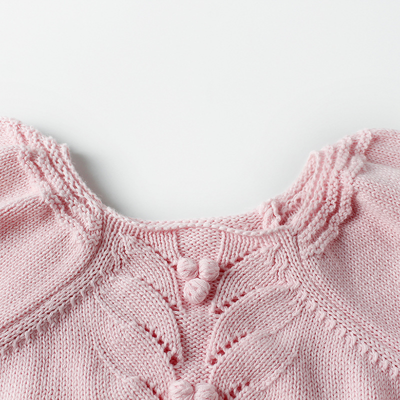Vintage Baby Romper for Girls Puff Sleeves Knitted Children Jumpsuit Baby Girl Rompers Spring Autumn Toddler Baby Onesie Y1221