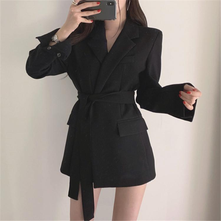 Colorfaith New Autumn Winter Women Jackets Office Ladies Lace up Notched Formal Outwear Elegant White Black Tops JK7040 201106