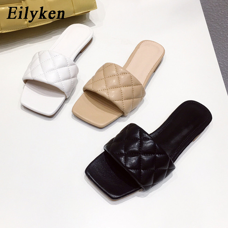 Eilyken 2020 Newest High Quality Women Slides Square Toe Flat Slippers Summer Outdoor Beach Non-Slip Casual Sandals Female Shoes LJ200903