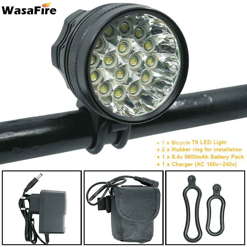 Bike Lights WasaFire XML-T6 Light 40000 Lumen 16 LEDs Bicycle Cycling Front Headlight Head Lamp For Riding With 9600mAh Battery
Bike Lights WasaFire XML-T6 Light 40000 Lumen 16 LEDs Bicycle Cycling Front Headlight Head Lamp For Riding With 9600mAh Battery