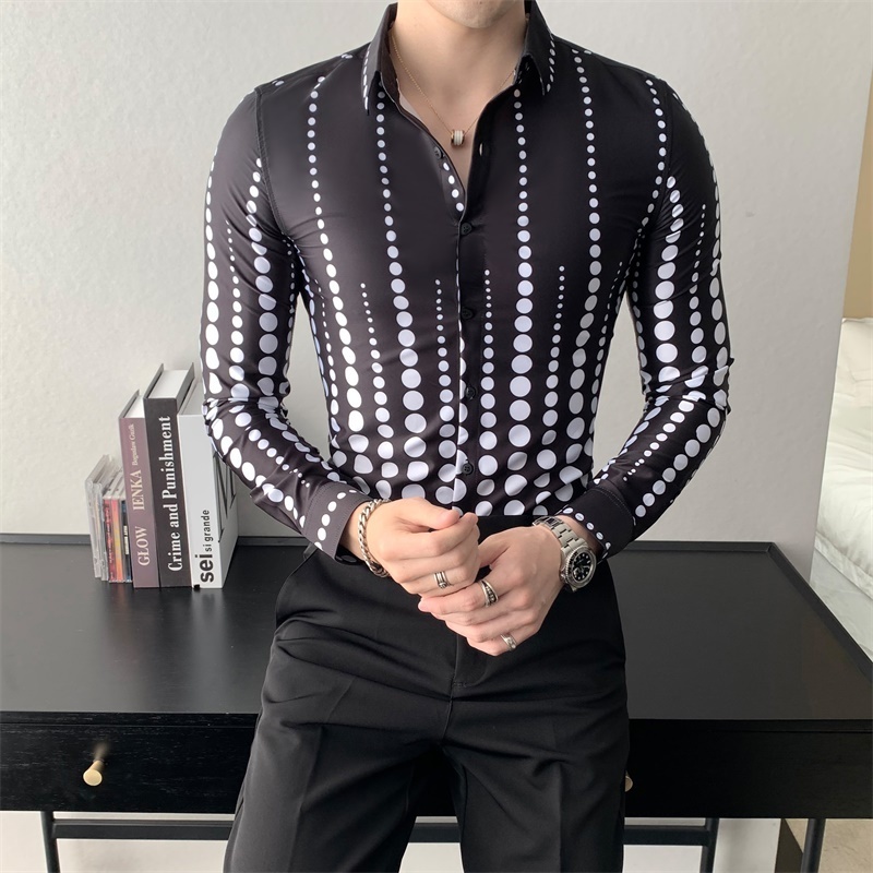 Korean Fashion Men Dotted Shirts Autumn New Long Sleeve Men Shirt Formal Wear Slim Fit Casual Work Shirts for Men Clothing 3XLM 201124