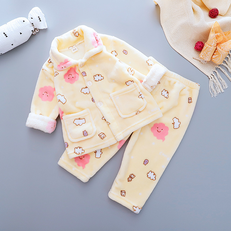 Baby boy girl autumn and winter home service suit baby boy girl baby animal cartoon cute cardigan flannel warm pajamas two-piece Y1105