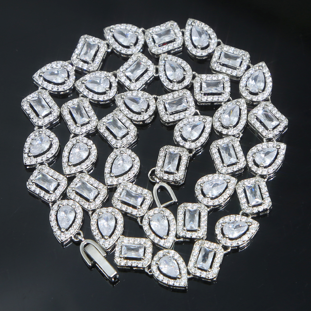Iced out Cz Chocker Hip Hop Necklace With Tear Drop Square Baguette Cubic Zircon Charm Necklace For Women Wedding Jewelry