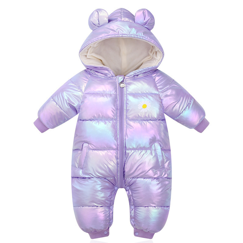 OLEKID Plus Velvet Shiny Baby Winter Rompers Cartoon Hooded Waterproof Newborn Baby Girls Snowsuit Toddler Boys Jumpsuits 201027