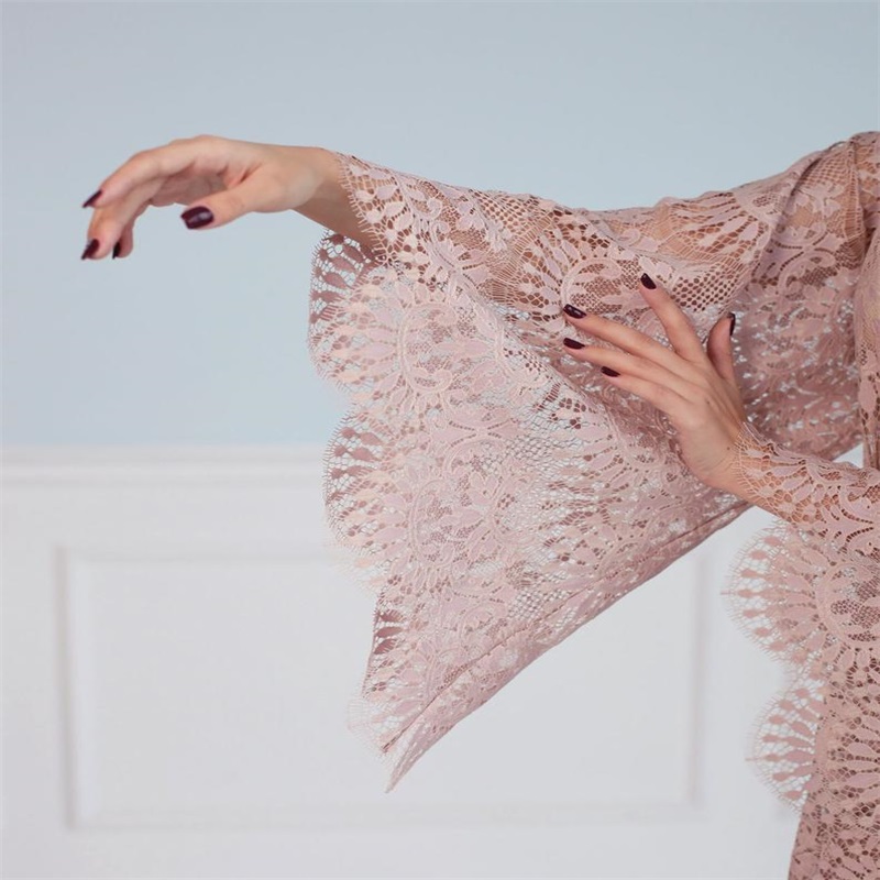 Pink Night Gown Fur Soft Tulle Pregnant Dress Bride Sleepwear Full Lace Long Sleeves Robes Custom Made Women Sexy Sleepwear Dresses
