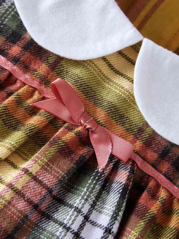 Baby Tartan Print Contrast Peter-pan Collar Ruffle Trim Dress SHE