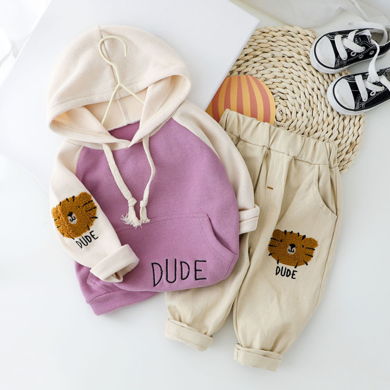 Spring Autumn Children Cotton Baby Boy Girls Clothes Cartoon Hooded Pants 2Pcs/sets Infant Outfit Kid Fashion Toddler TracksuitsX1019